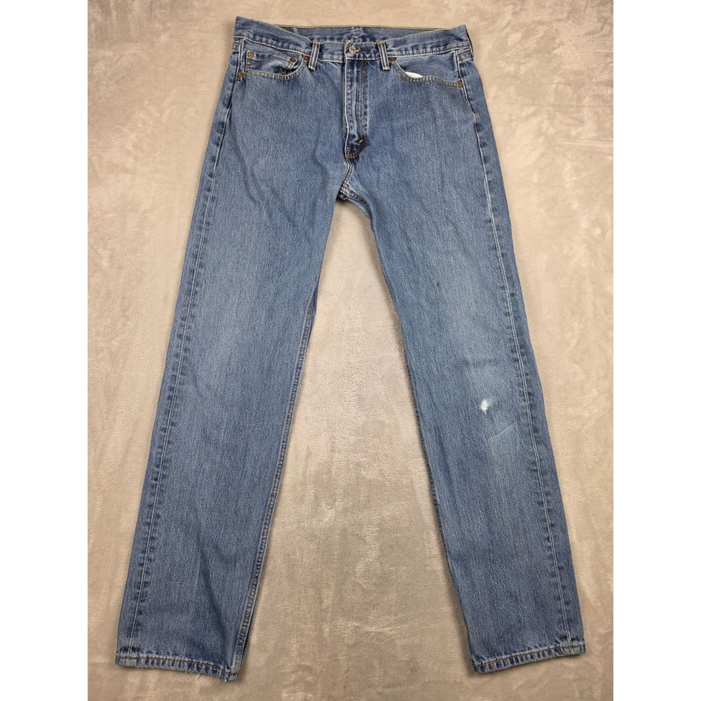 Levi's 505 Jeans Men 36x36 Fit 35x36 Blue Straight Regular Fit Denim Distressed